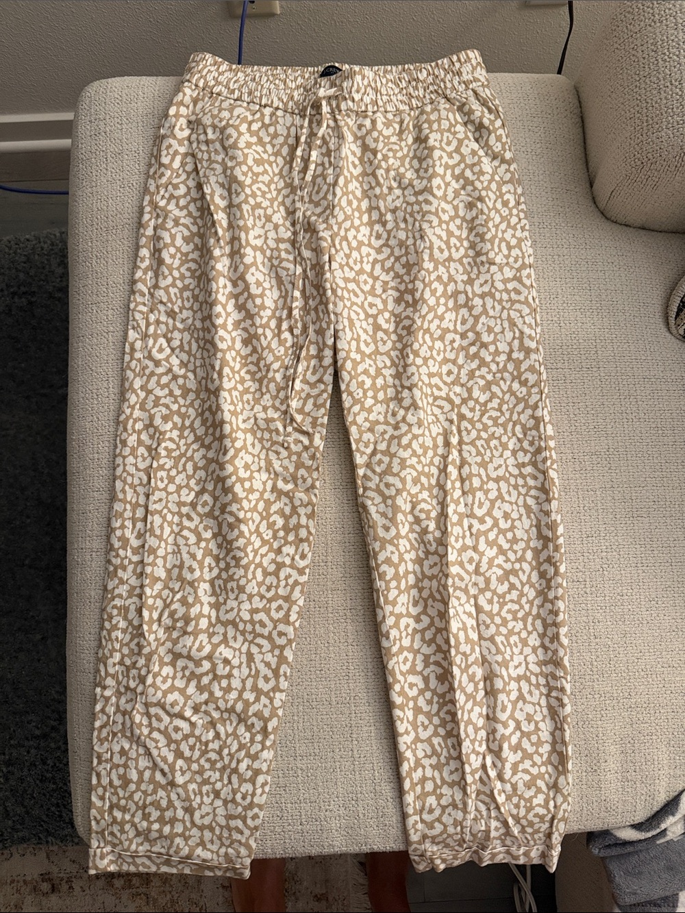 J. Crew Beige and White Leopard Print Cropped Jogger Pants